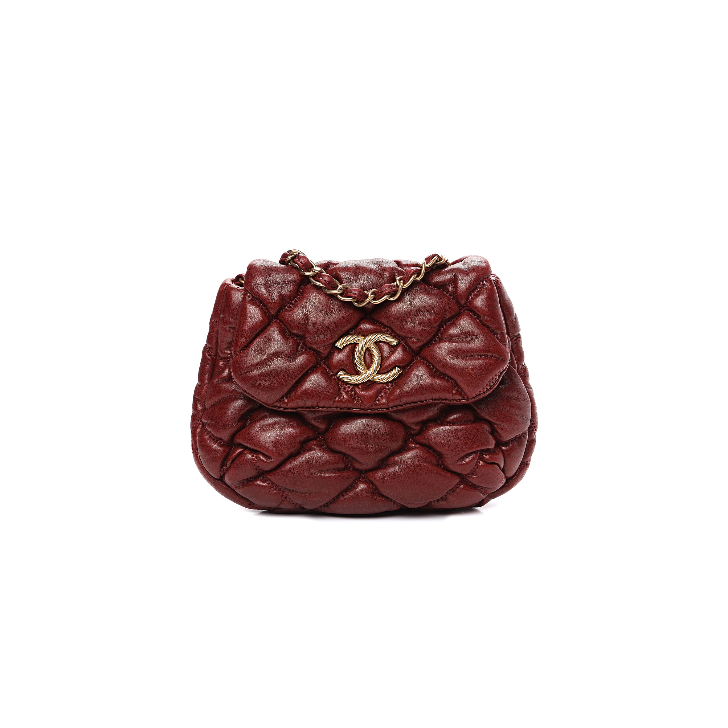 Ch*el lambskin mini bubble quilt flap bordeaux 541635 (38*20*18cm)